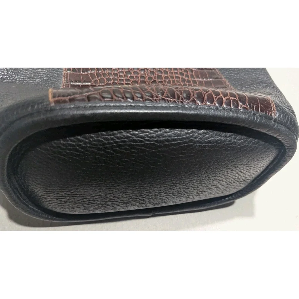 Vintage Brighton Black Pebbled Leather w/ Brown Croc Trim Shoulder Handbag